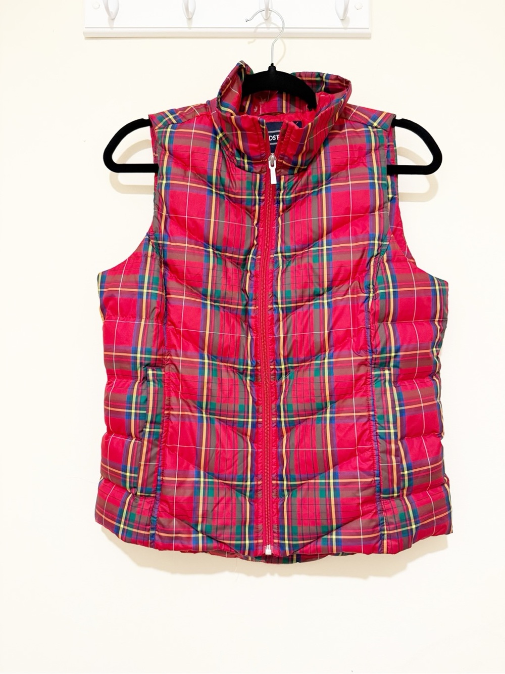 Lands' End Red Plaid Puffer Vest